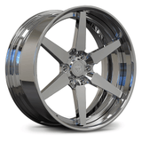 Custom forged 2-piece 6 spoke wheels for Ford F-150, showcasing a deep dish design and polished chrome finish.