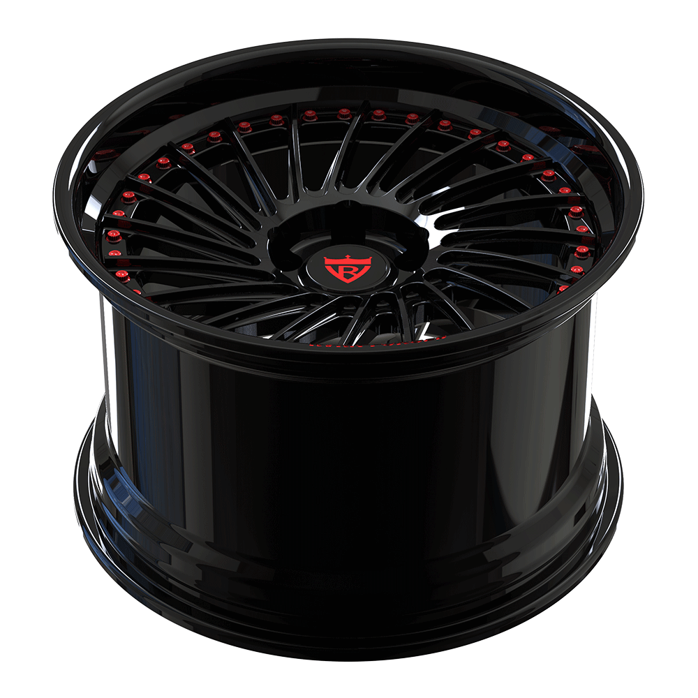 Custom forged black chrome 2-piece deep dish wheel designed for C7 Corvette aftermarket use.