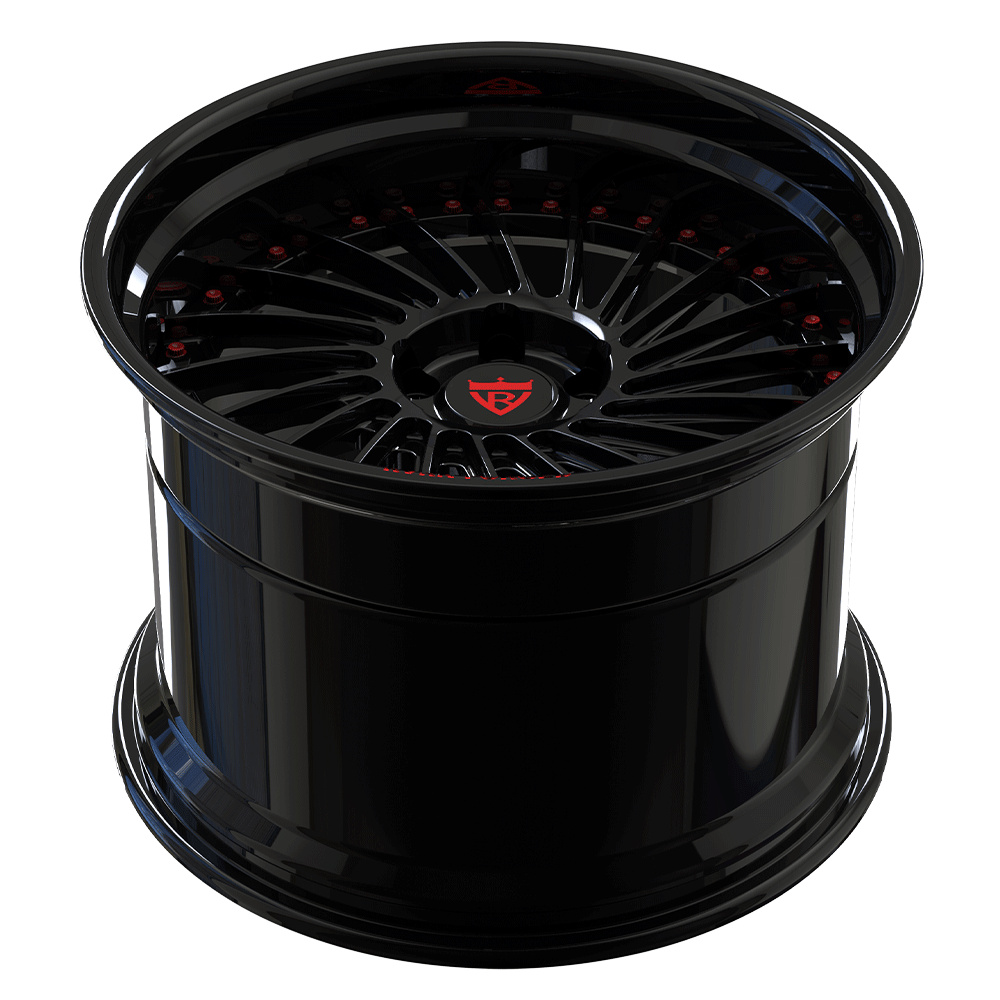 Custom forged 2-piece deep dish wheels in black with stepped lip design, ideal for Corvette and performance vehicles.