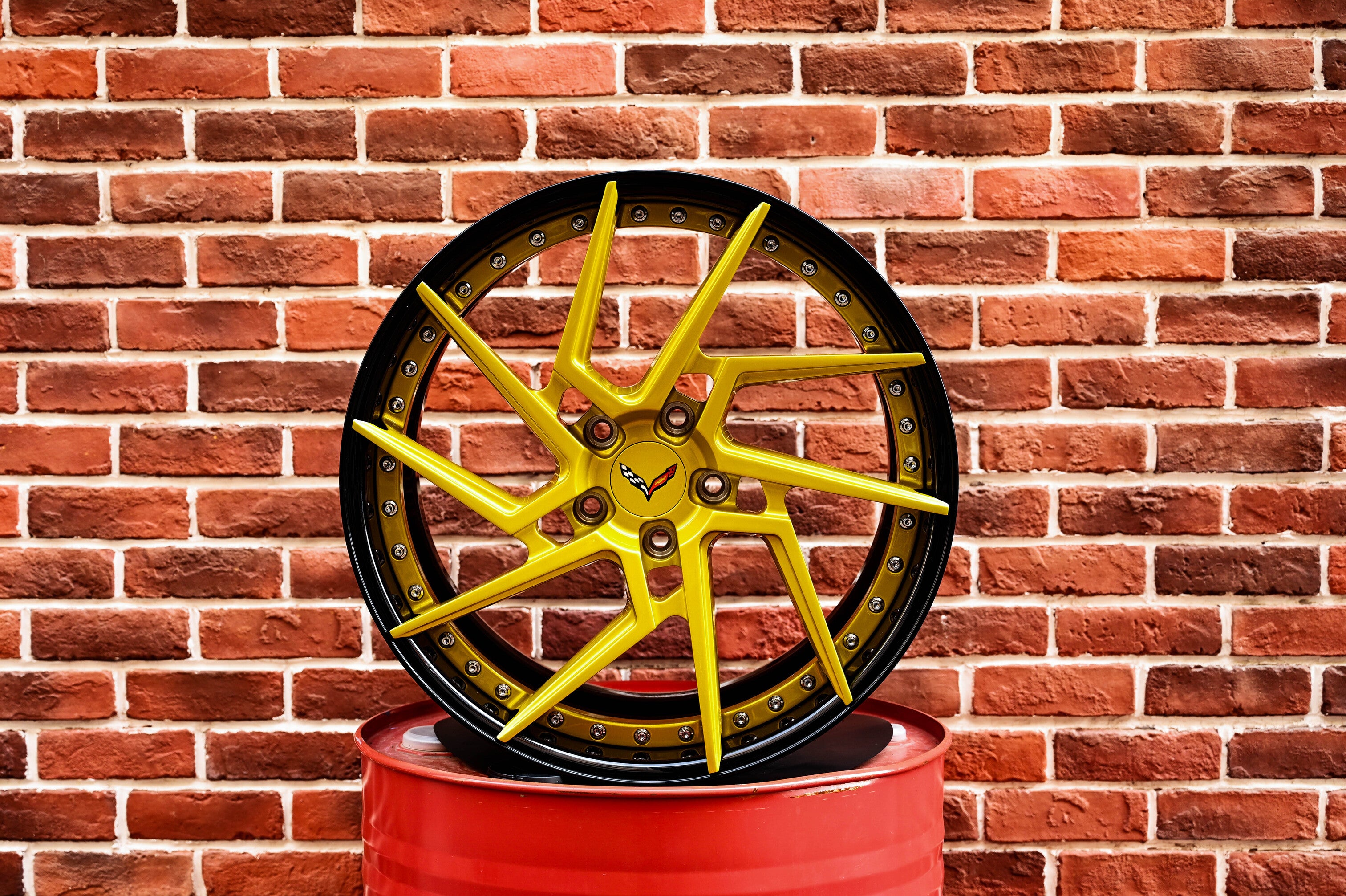 2021 Corvette C8 Custom  Aftermarket 2pc aggressive yellow RV-DF041 Series RVRN Wheel Forged