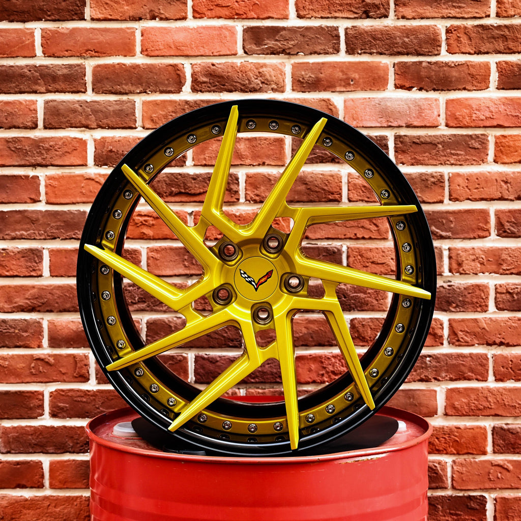 2021 Corvette C8 Custom  Aftermarket 2pc aggressive yellow RV-DF041 Series RVRN Wheel Forged