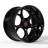 Custom forged deep lip wheel RV-DS016 in black finish with six spokes and orange accents, perfect for modern vehicles.