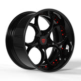 Custom forged deep dish black wheel, ideal for Dodge Charger and Hellcat, features sleek design and precise fit.