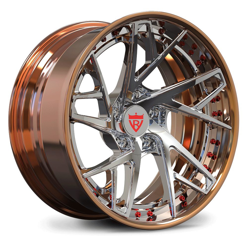 Custom forged wheel RV-DS74 for Tesla Model Y, featuring a unique dual-tone finish and intricate spoke design.