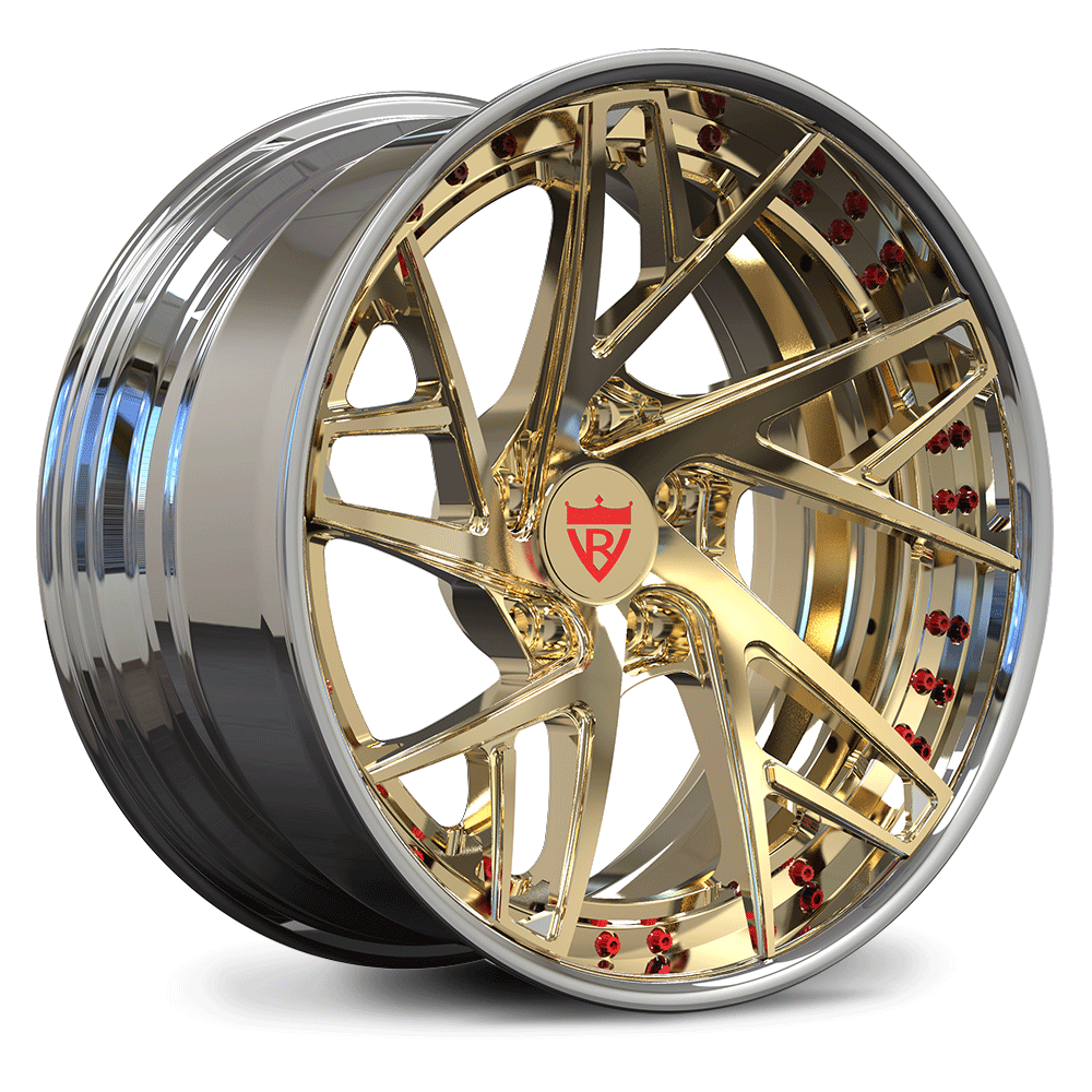 Custom forged wheel with a gold finish, ideal for Tesla Model Y performance upgrades.