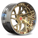 Custom forged wheel with a gold finish, ideal for Tesla Model Y performance upgrades.