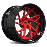 Custom 2-piece forged deep concave wheel in black and red, ideal for Pontiac Trans Am and Firebird rims.