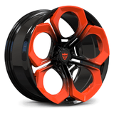 Custom forged monoblock wheel in red and black finish, designed for Audi RS5 and other vehicles, super concave style.