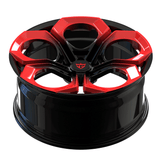 Custom forged monoblock wheel in red and black finish, suitable for Audi RS5, featuring a super concave design.