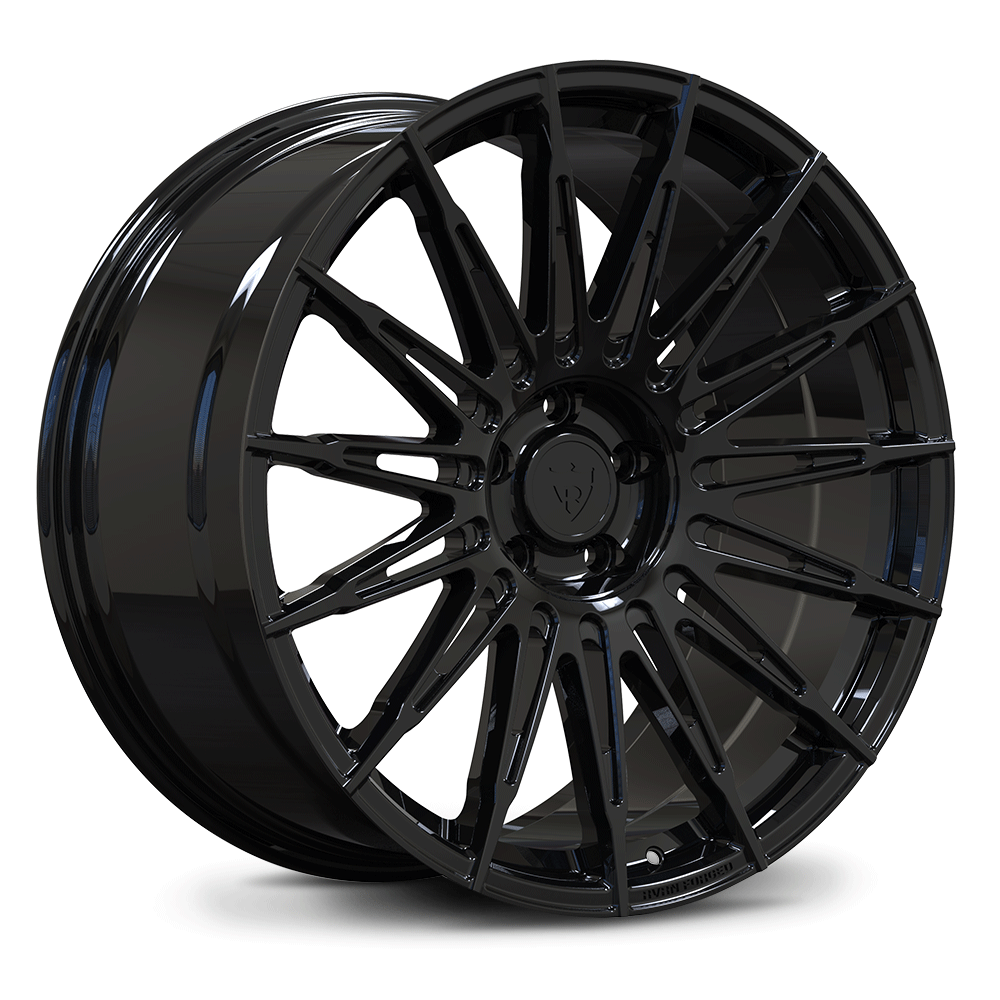 Custom forged monoblock wheel in sleek black finish, designed for Acura MDX with max concavity and compatibility.