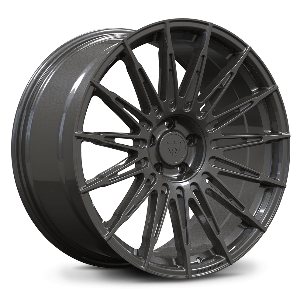 Custom forged monoblock wheel in glossy black finish, designed for Acura MDX, featuring 22-inch size and intricate spoke pattern.