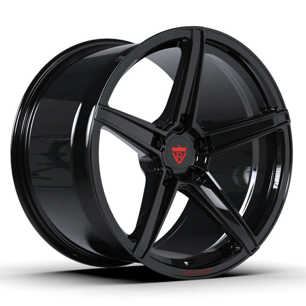 Custom 5 spoke forged wheel RV-MB559 in gloss black finish for Corvette C8 and other vehicles.