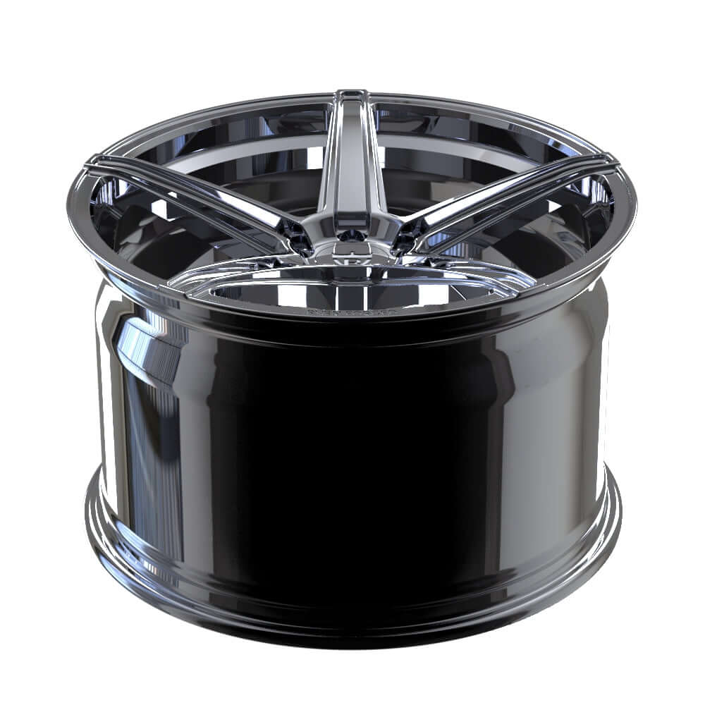 Custom 5 spoke forged wheel, sleek design with polished finish, suitable for Corvette C8 and other vehicles.