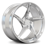 Custom forged 5 spoke monoblock wheel designed for Ford Mustang, featuring polished aluminum for a sleek look.