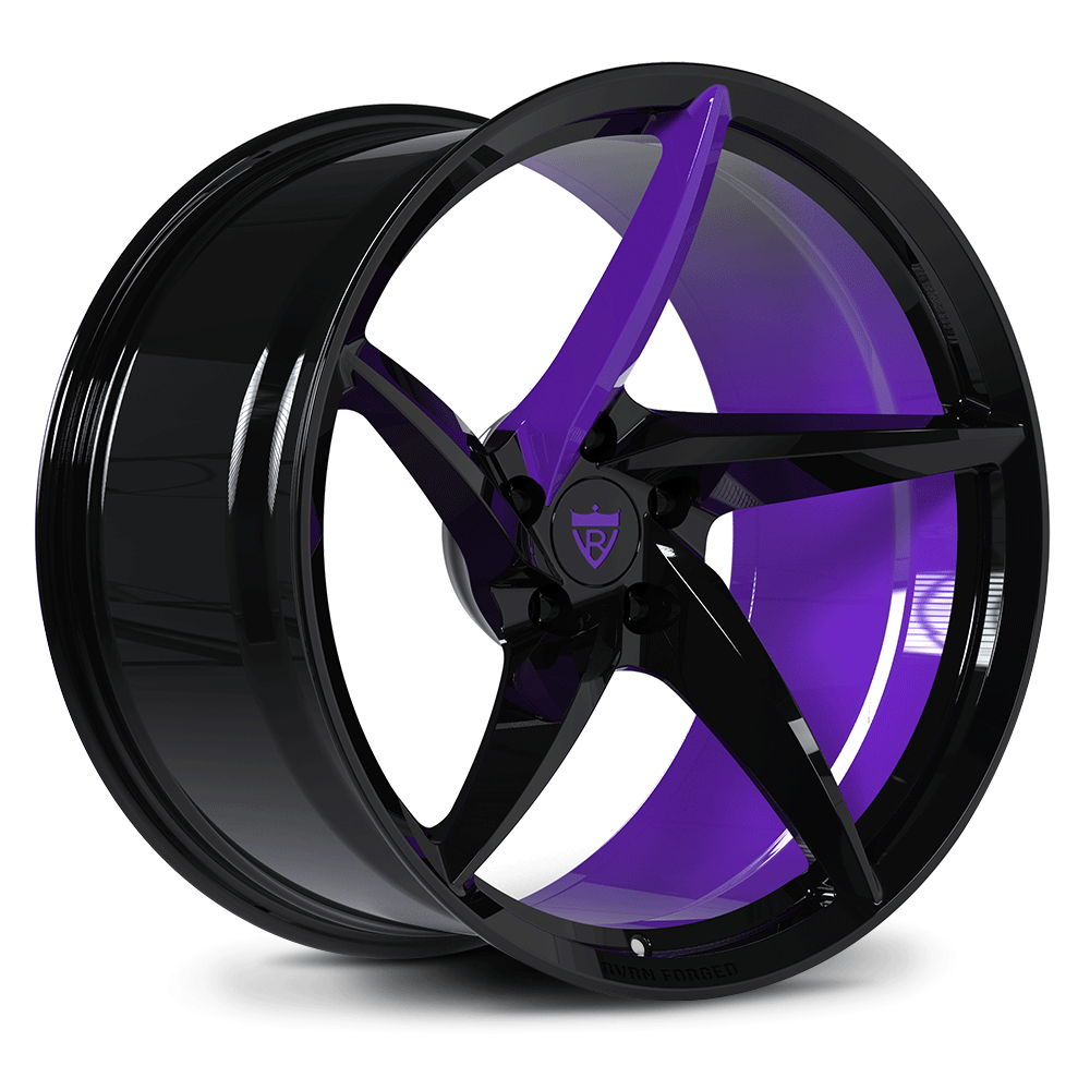 CUSTOM FORGED 5 SPOKE MONOBLOCK SUPER CONCAVE WHEELS: RV-MC35 in black and purple finish.