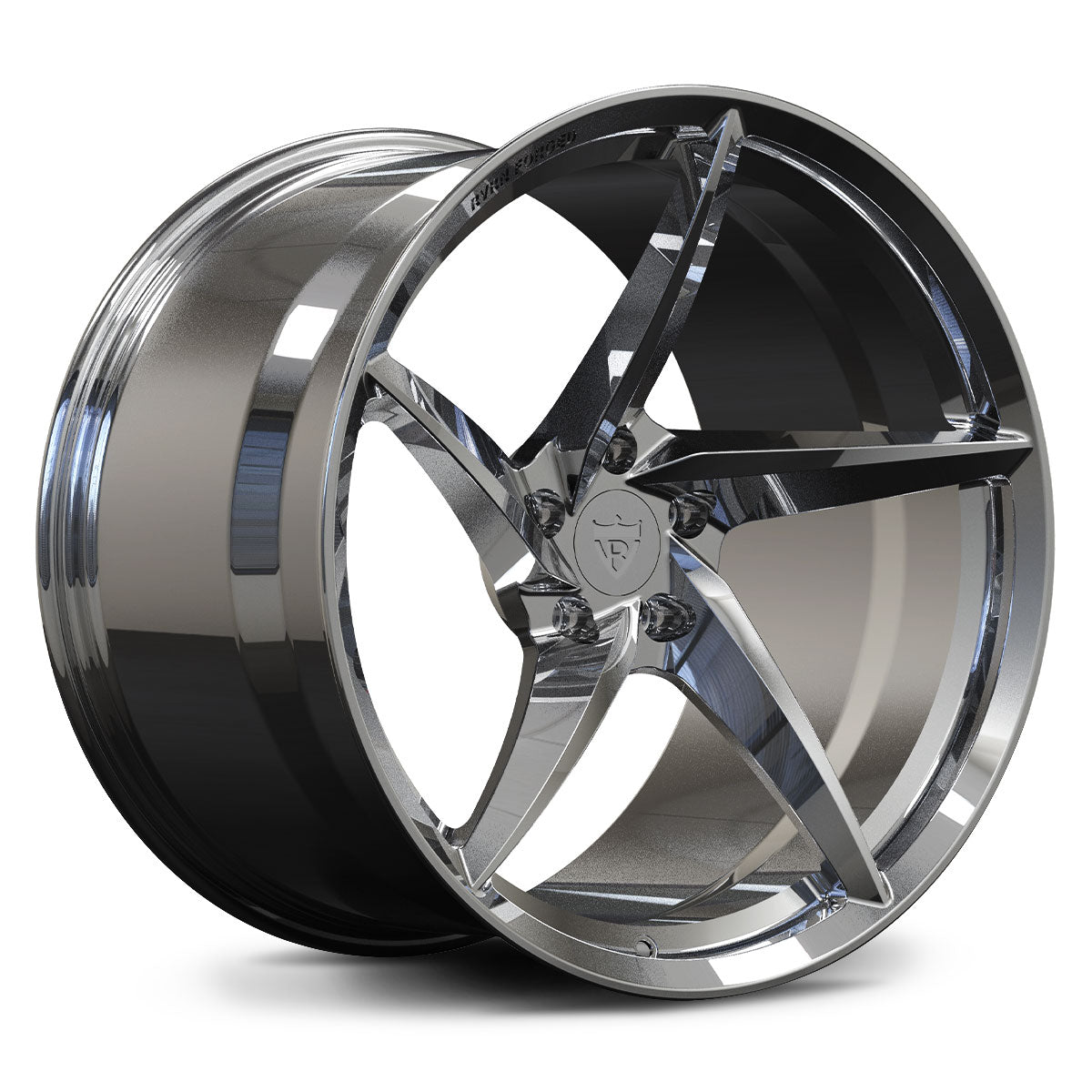 Custom forged 5 spoke chrome rim, designed for Porsche 911, showcasing exquisite finish and craftsmanship.