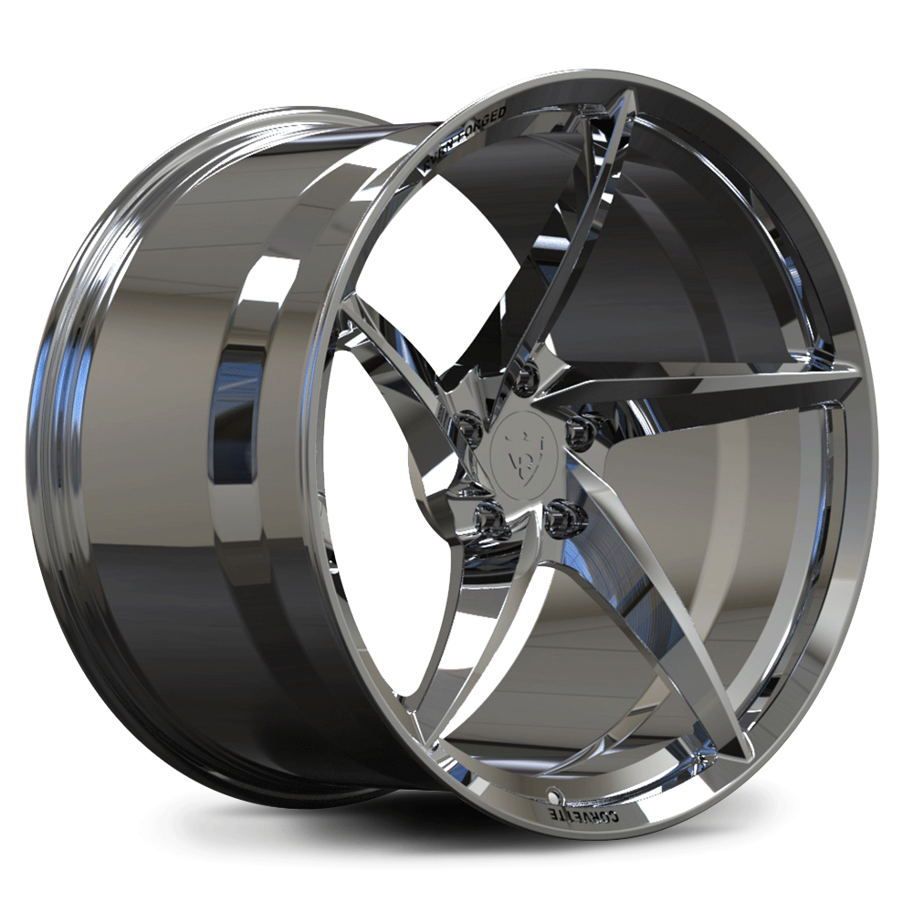 Custom forged 1-piece 5 spoke chrome wheel design for Porsche 911 aftermarket rims and wheels.