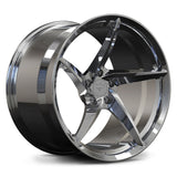 Custom forged 5 spoke chrome rim, designed for Porsche 911, showcasing exquisite finish and craftsmanship.