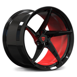 Custom forged 5 spoke alloy wheel with black and red finish, ideal for Porsche 911 aftermarket rims.