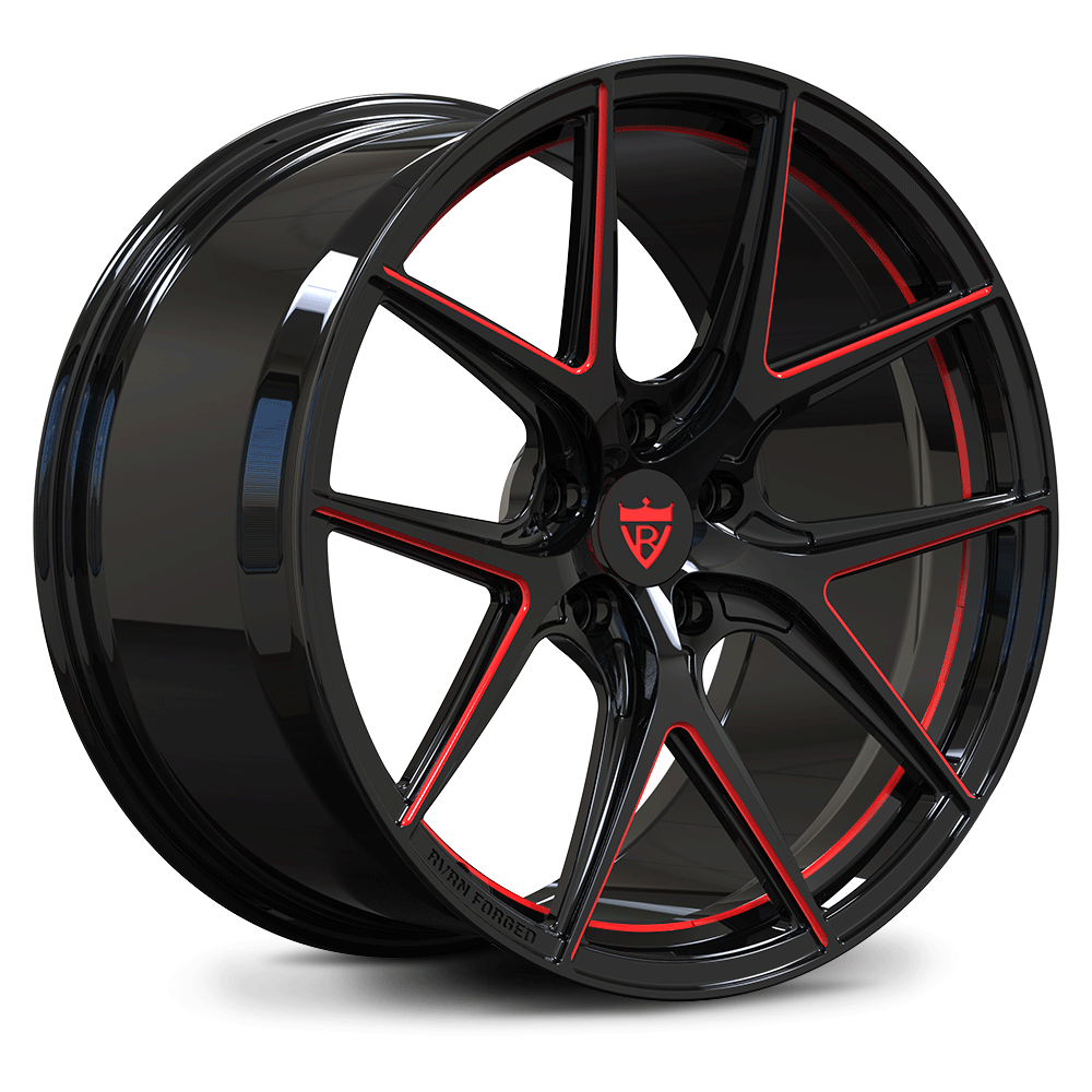 Custom forged monoblock RV-MC61 wheel in black with red accents, ideal for 2022 Corvette C8 Z51 aftermarket customization.