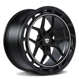 Custom forged monoblock wheel for Audi, featuring a sleek black finish and concave Y-spoke design.