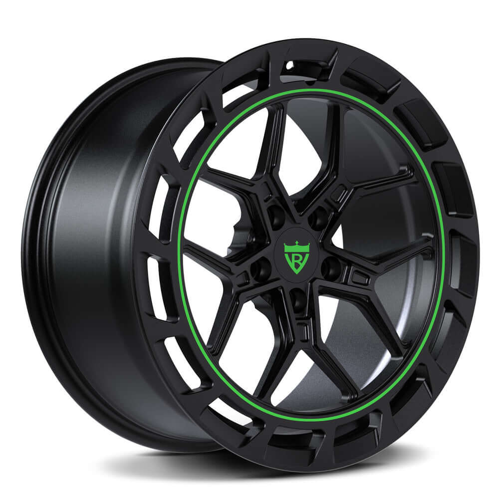 Custom forged monoblock wheel for Audi with Y-spoke design and green accents, perfect for aftermarket upgrades.