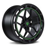 Custom forged monoblock wheel for Audi with Y-spoke design and green accents, perfect for aftermarket upgrades.