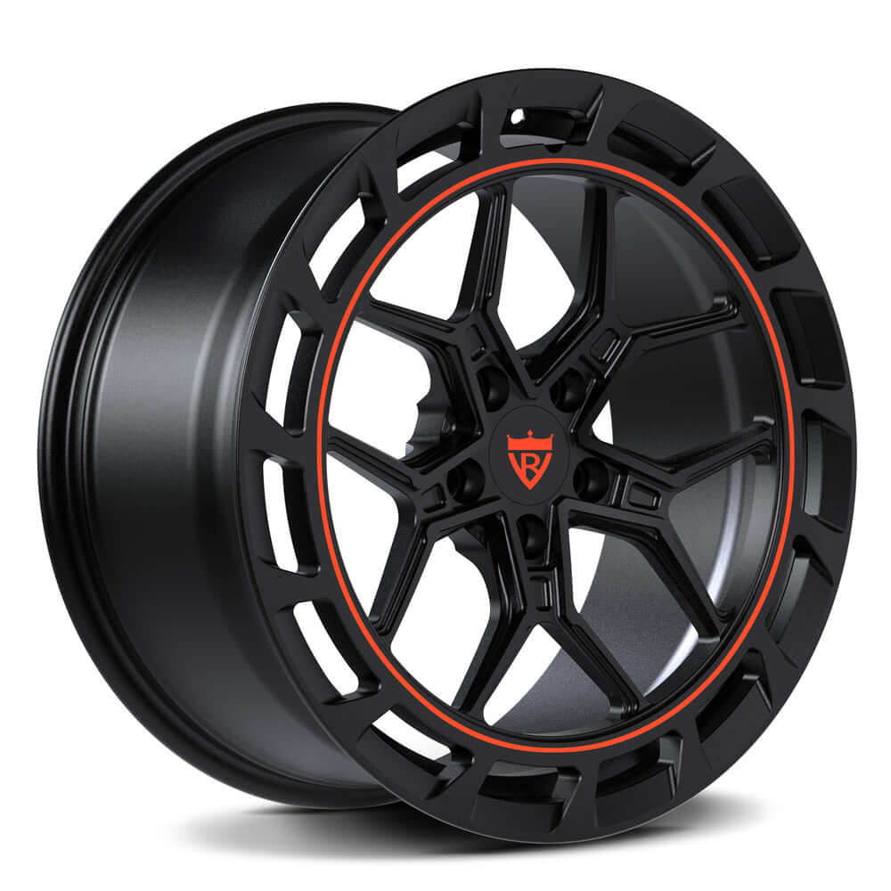 Custom forged monoblock wheel for Audi, featuring a concave Y-spoke design and sleek black finish with red accents.