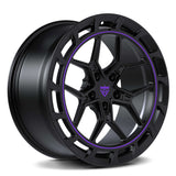 Custom forged monoblock wheel for Audi, featuring a Y-spoke design in matte black with purple accents.