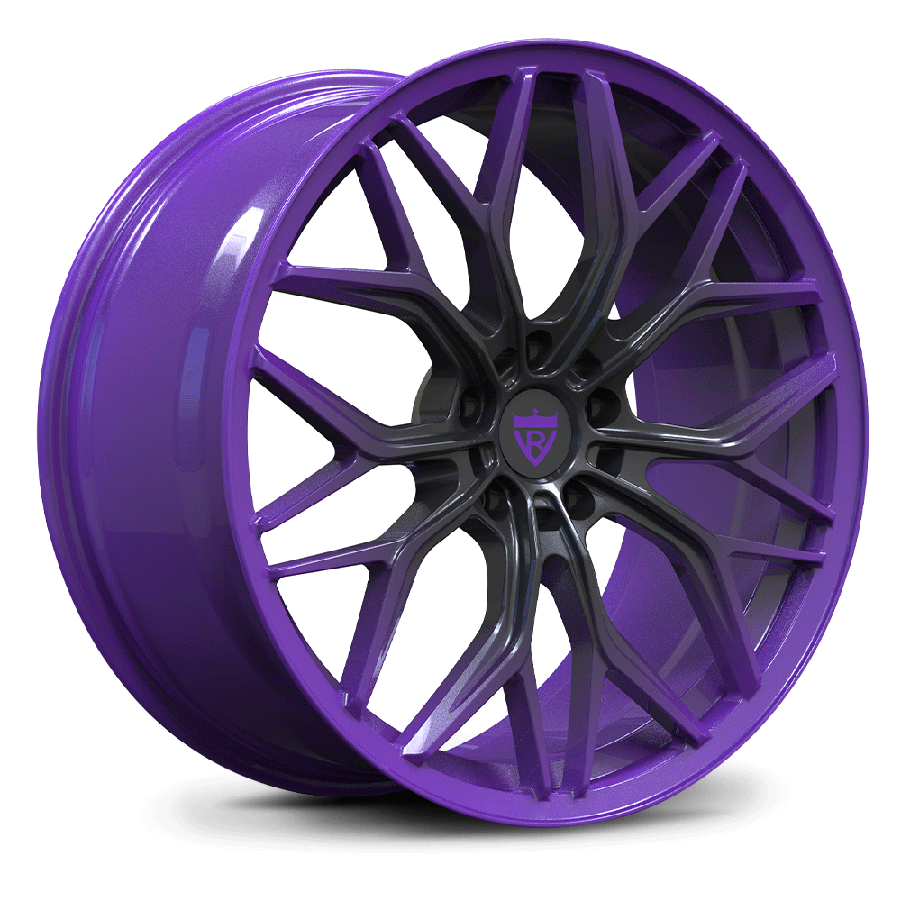 Custom forged monoblock wheel in purple and black design, suitable for Dodge Durango, featuring intricate spoke pattern.