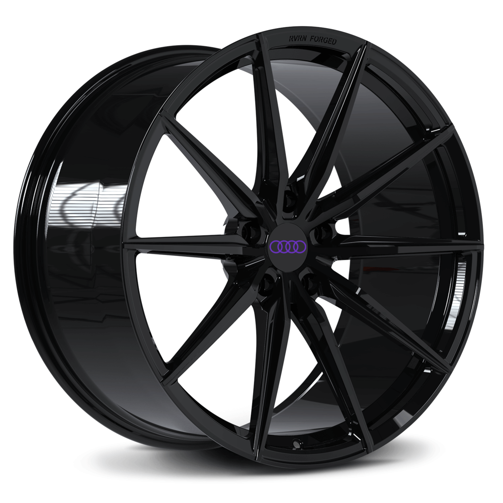 Custom forged black Audi wheel, perfect for performance aftermarket rims and concave design, compatible with Audi vehicles.