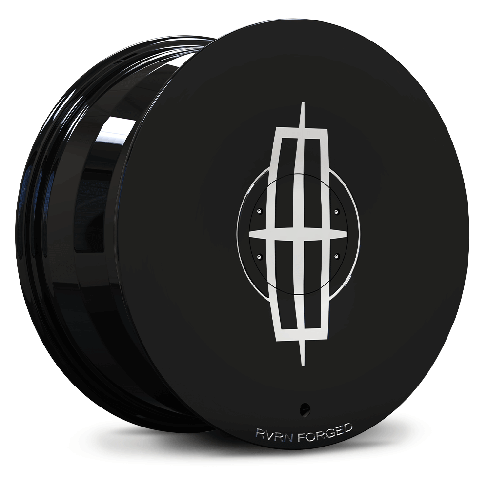 Custom forged monoblock full face wheel for Lincoln, showcasing a sleek black finish and precision design.