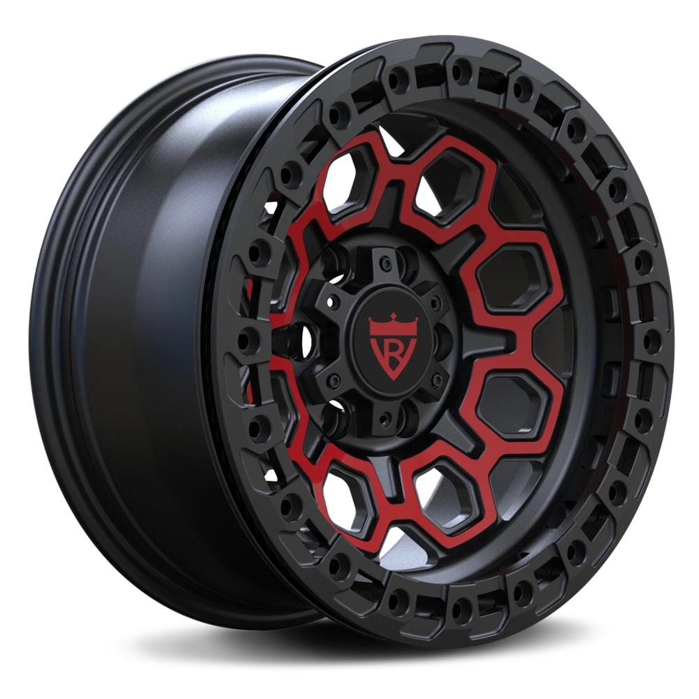 Custom 1 piece forged wheel RV-MN284 in black and red finish, ideal for trucks and SUVs including Ford F150.
