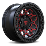 Custom 1 piece forged wheel RV-MN284 in black and red finish, ideal for trucks and SUVs including Ford F150.