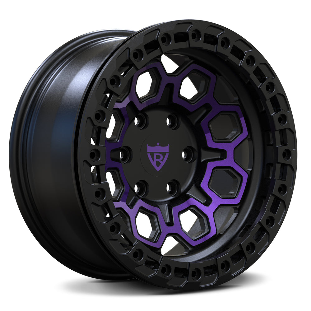 Custom forged truck wheel in black and purple finish, ideal for 2013 Ford F150 and other models.