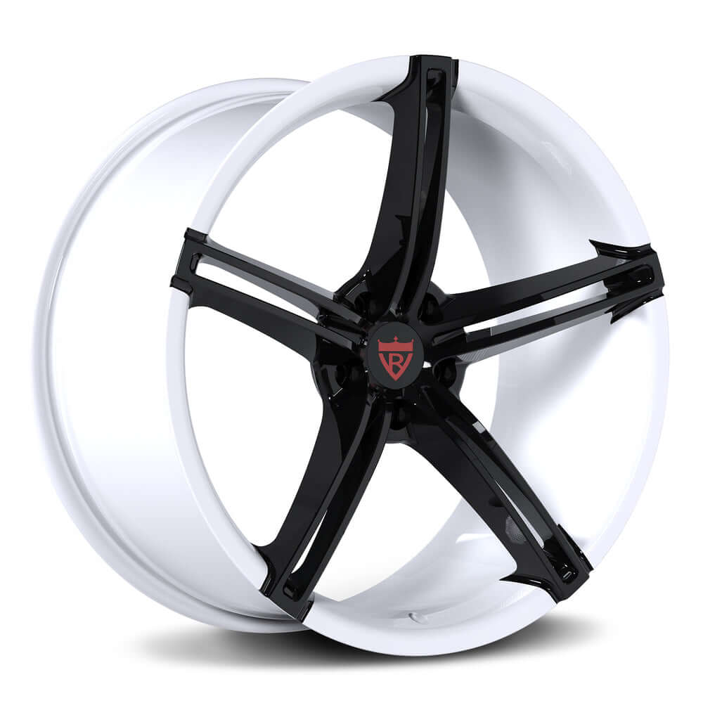 Custom forged 5 spoke wheel in black and white, suitable for Audi vehicles and designed for optimal performance.