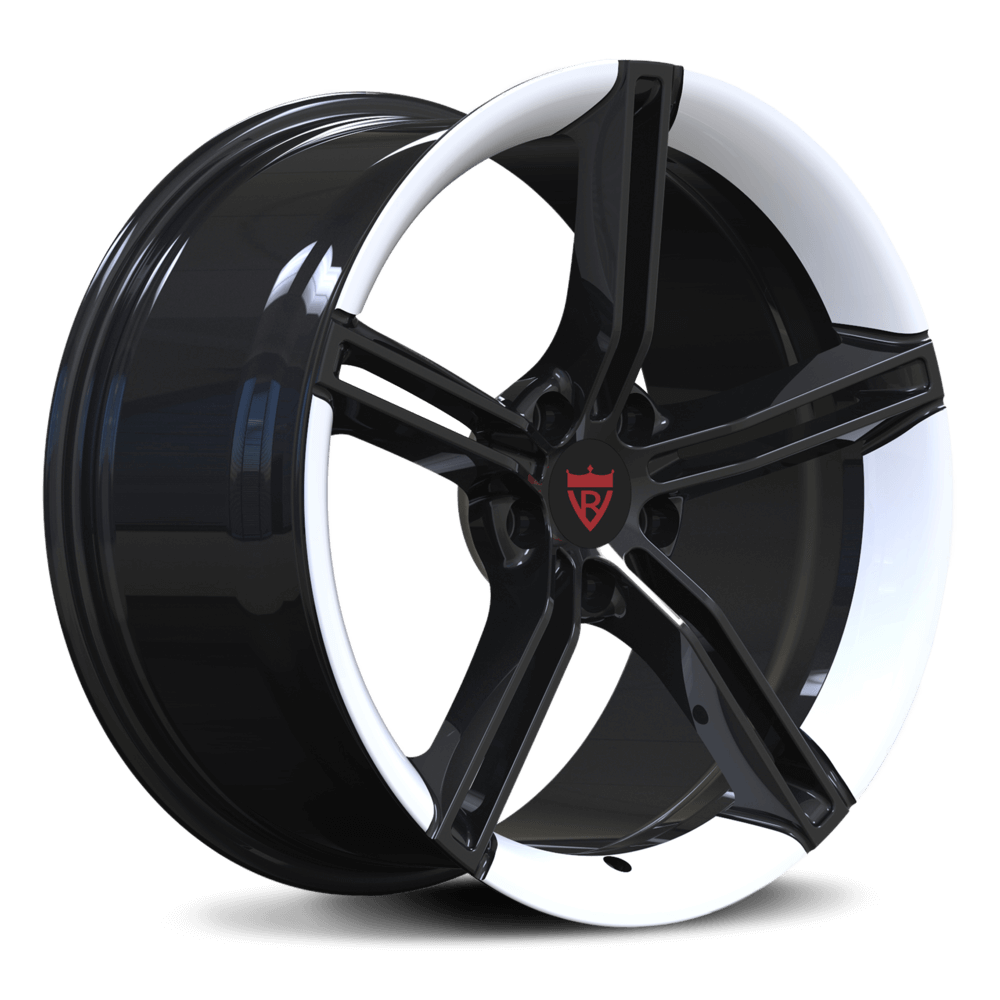 CUSTOM FORGED 1-PIECE 5 SPOKE WHEEL RV-MS63B in black and white finish, compatible with Audi, featuring forged monoblock design.