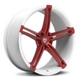 Custom forged 1-piece 5 spoke wheel, red accents, designed for Audi vehicles, featuring aerospace-grade aluminum.