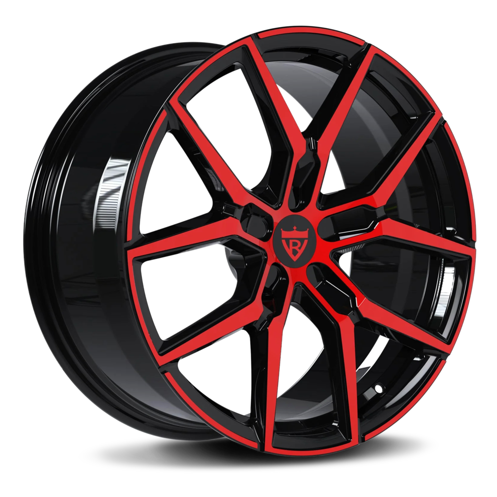 Custom 1 piece forged red and black wheels suitable for C8 Corvette and various car models, featuring a sleek eight-spoke design.
