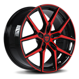Custom 1 piece forged red and black wheels suitable for C8 Corvette and various car models, featuring a sleek eight-spoke design.