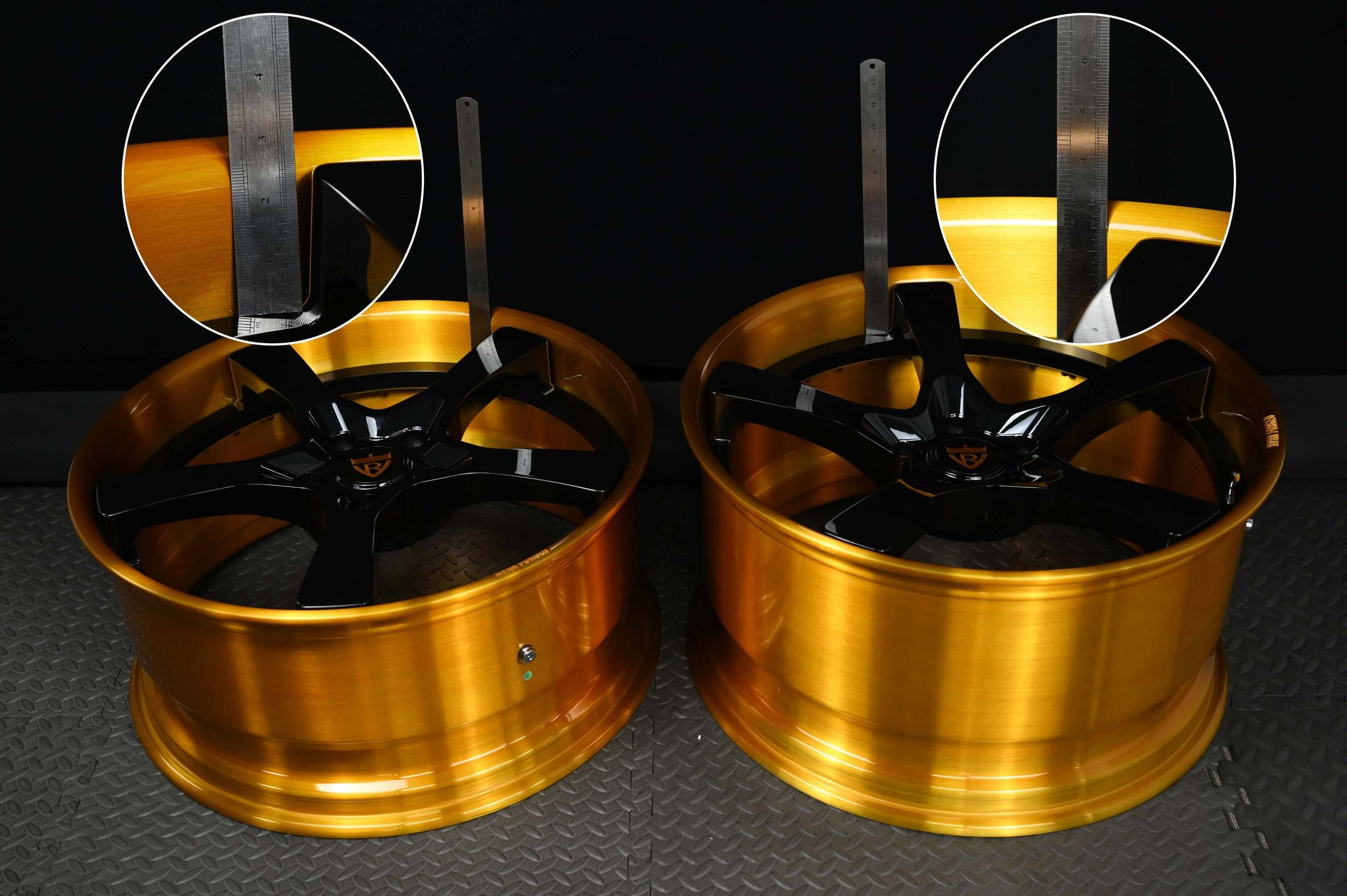 Lip size of RVRN RV-DP223 Series for 2011 Porsche Cayenne S with black and dark gold color.