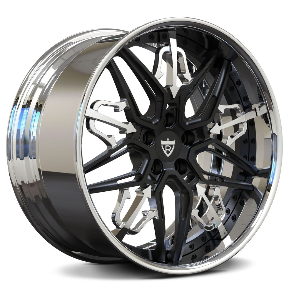CUSTOM FORGED 2-PIECE WHEELS RM-01 in chrome and black finish for C7 Corvette Grand Sport wheels.