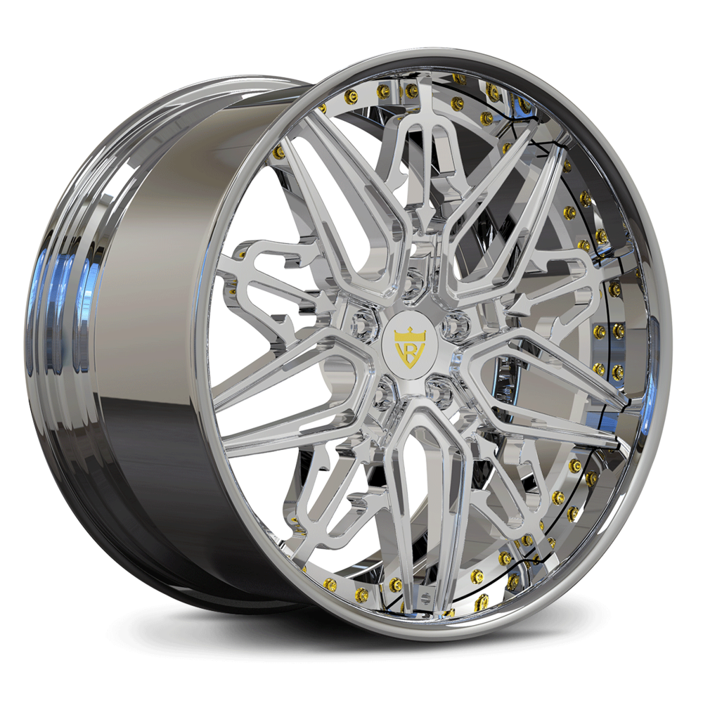 Custom forged 2-piece wheels RM-01, 17-26 inch, chrome finish, designed for C7 Corvette Grand Sport and aftermarket applications.