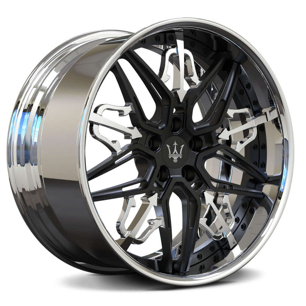 Custom 2-piece forged Maserati wheels RM-01 with sleek spoke design and deep lip, perfect for Granturismo upgrades.