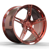 Custom forged 5-spoke wheel in rose gold, designed for McLaren 650S, showcasing performance and unique style.