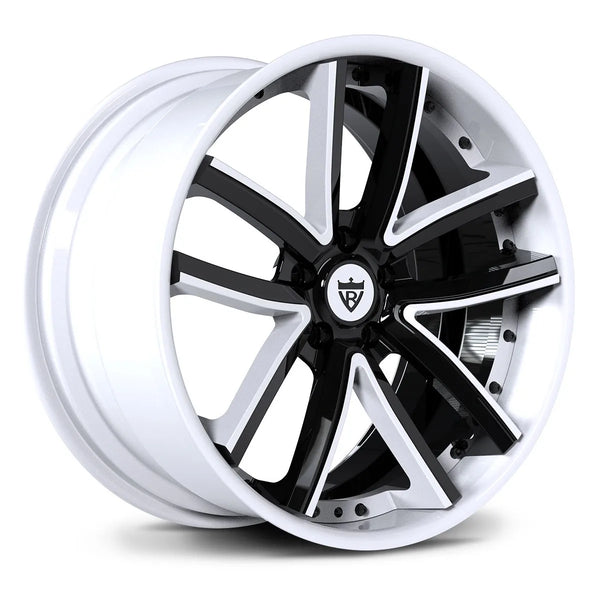 Top-down view of 20-inch RV-DC10 deep concave forged wheel for Corvette C8 Stingray, highlighting the white outer lip and black performance spoke design.
