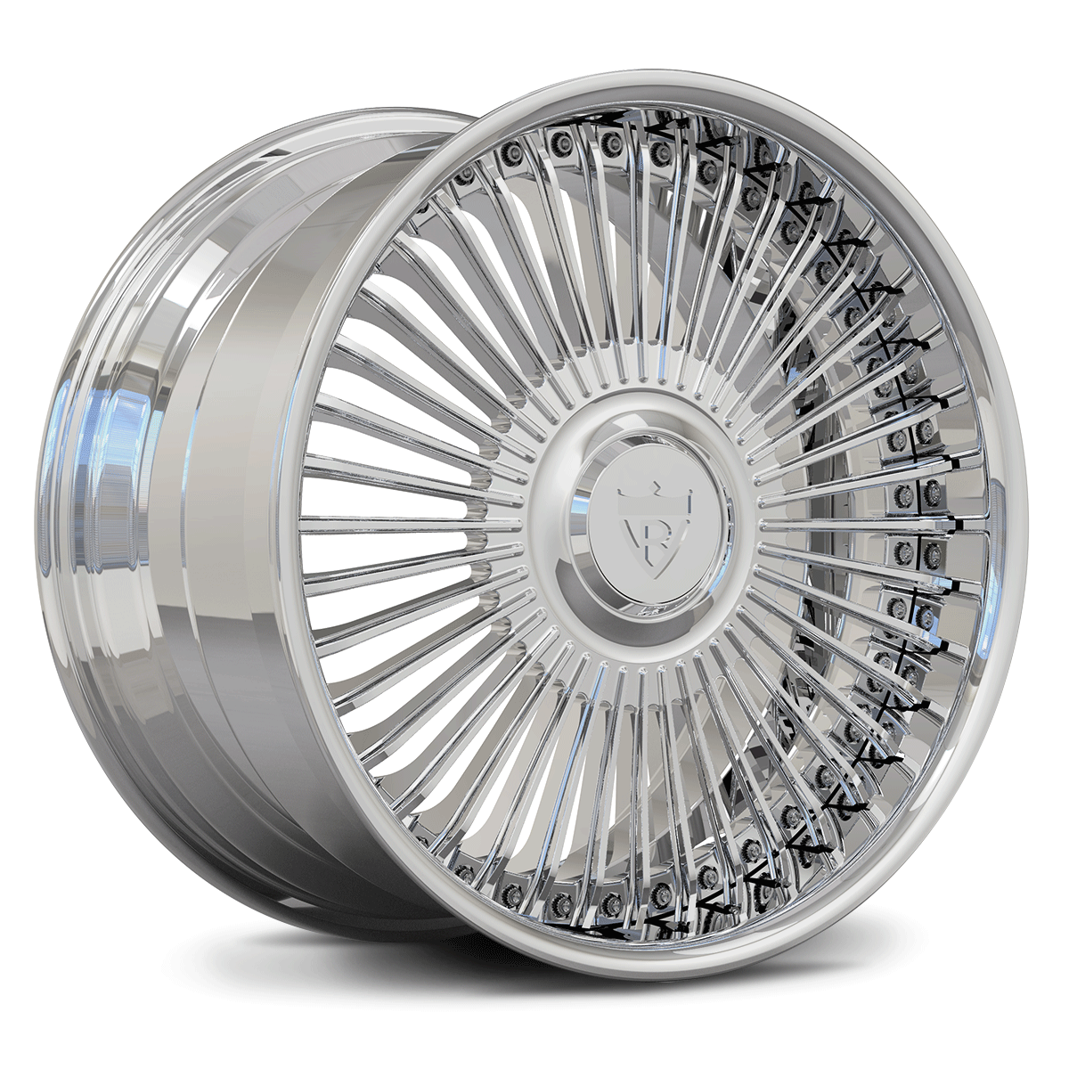 Polished aluminum forged wheel RV-DM05 with gold rivets