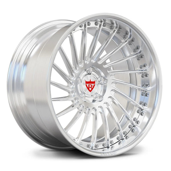 Mustang directional forged wheels with brushed clear multi-spoke design, RV-DN01 deep lip.