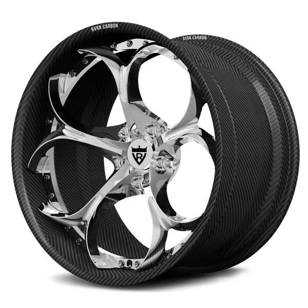RVRN RV-DS016 CF real carbon fiber petal 5-spoke forged wheel with black logo