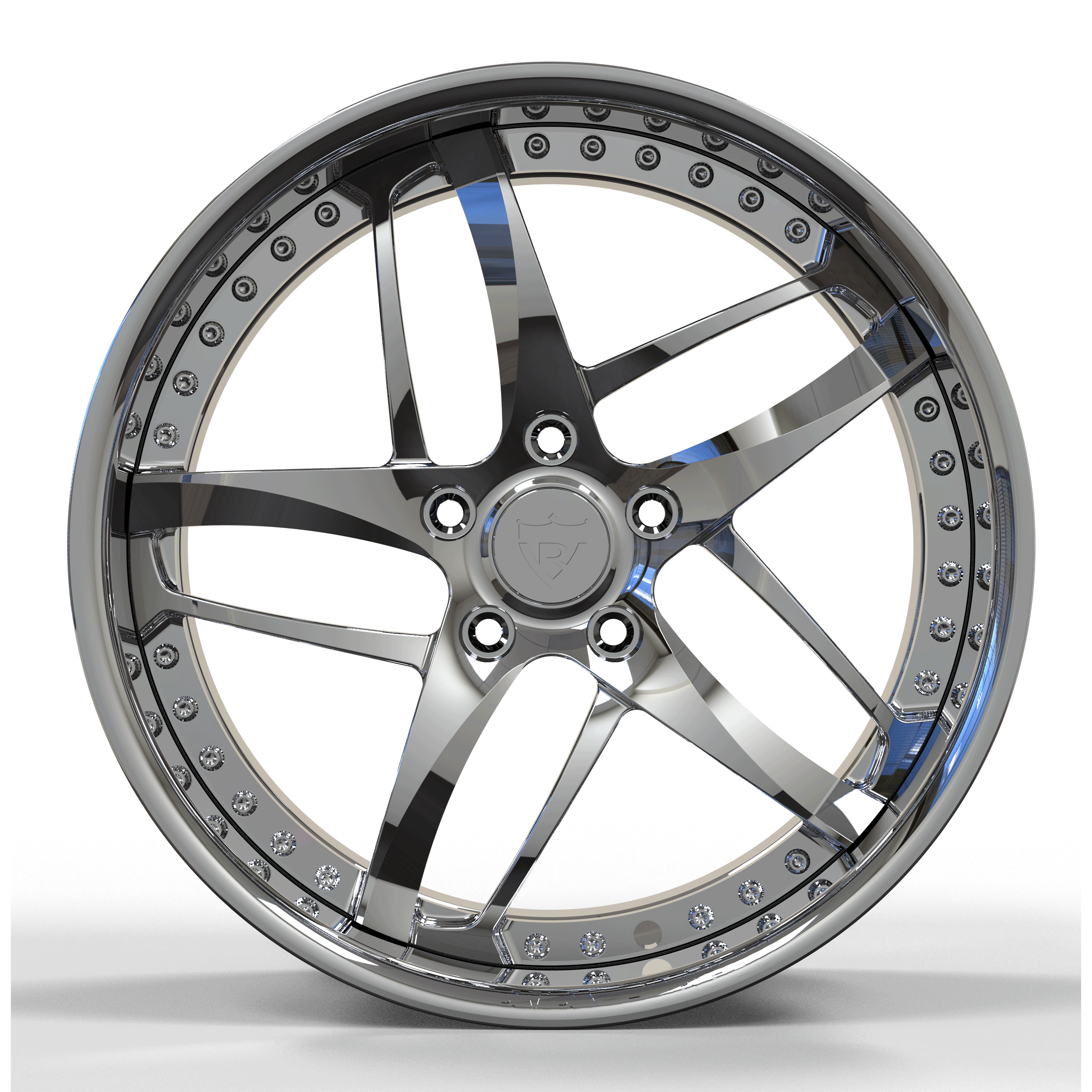 Side profile of DC36D deep dish chrome forged wheel for Corvette and vintage cars